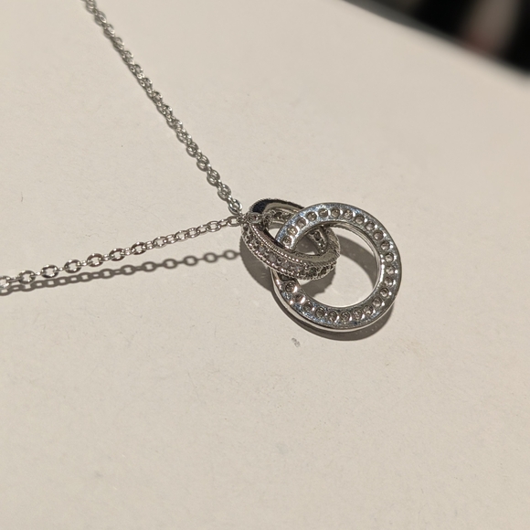 Silvertone Necklace with Dual Circle Design - Picture 2 of 4